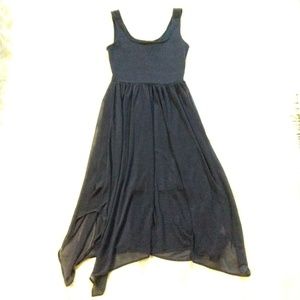 NO COMMENT midnight blue midi dress sheer skirt